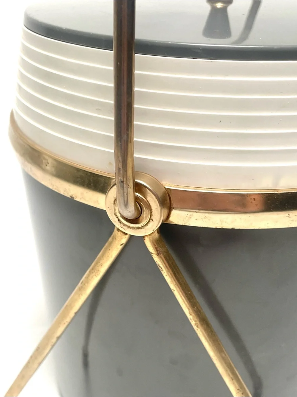 Vintage Mid Century Modern Charcoal Grey Ice Bucket & Metal Caddy Stand Legs